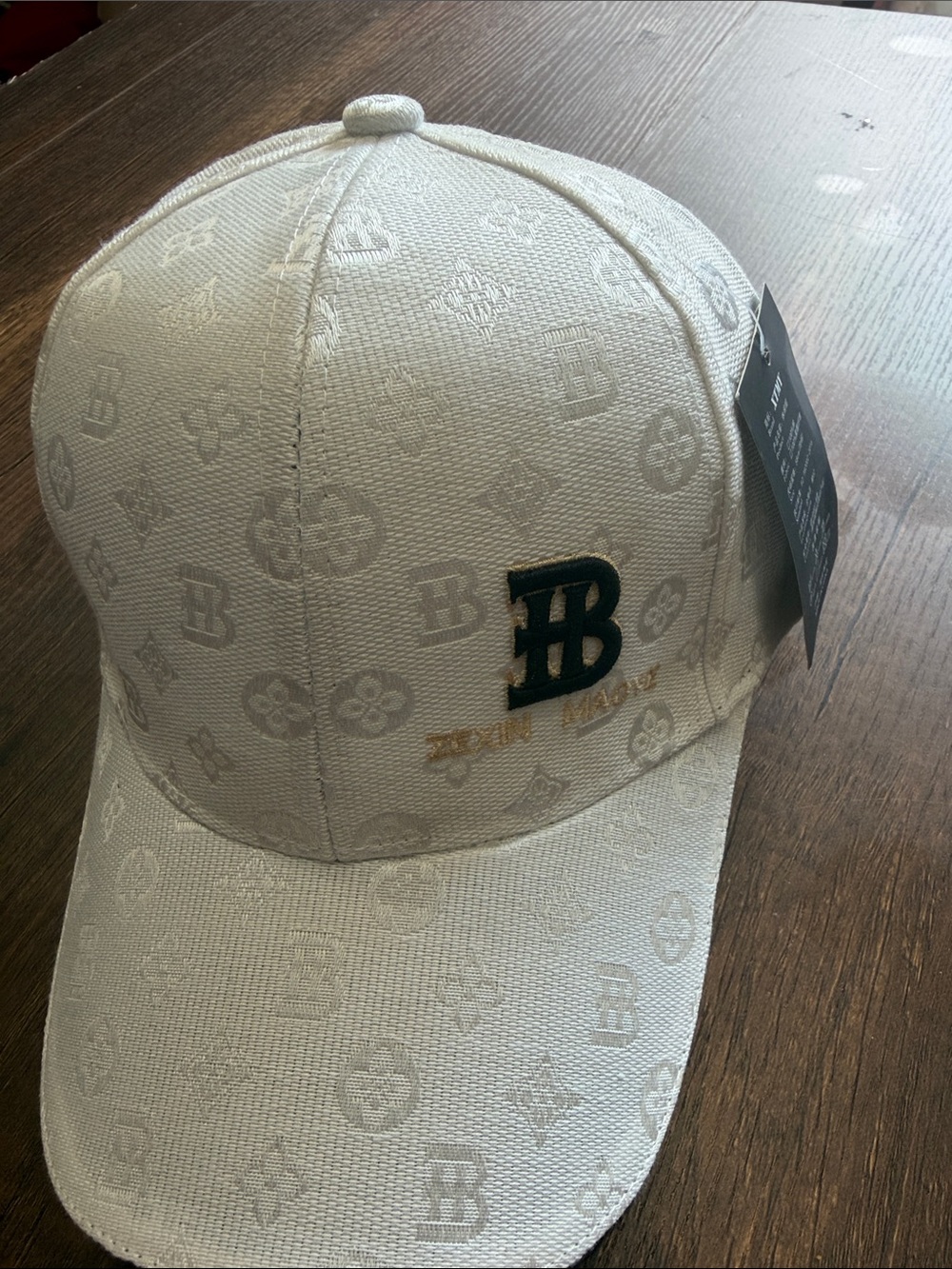 Monogram White Baseball Cap with Black 'BB' Patch - Picture 2 of 8